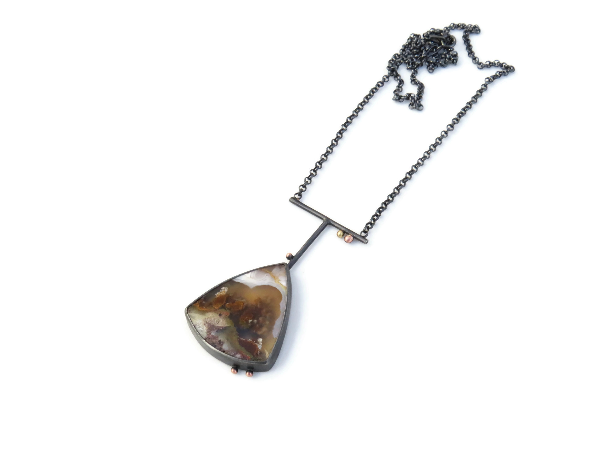 Triangular Agate Oxidized Silver Necklace