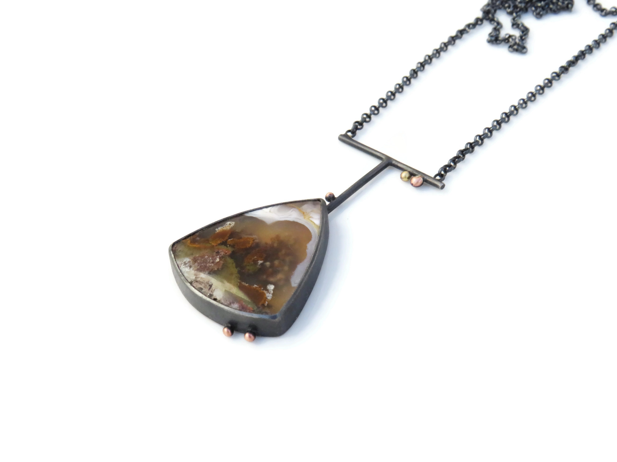 Triangular Agate Oxidized Silver Necklace