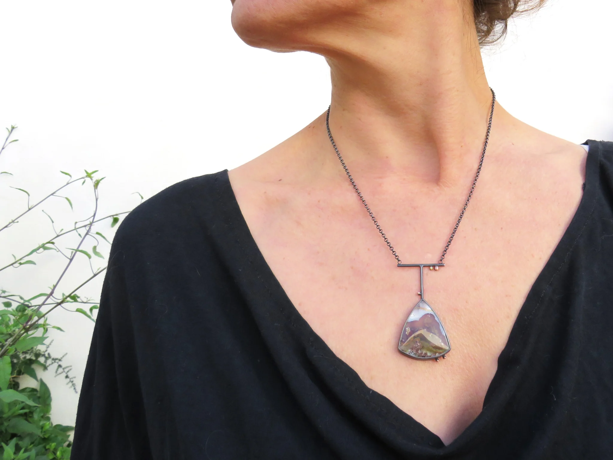 Triangular Agate Oxidized Silver Necklace