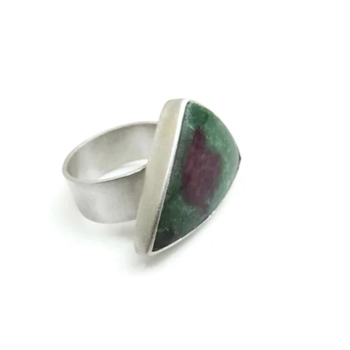 Adjustable Silver Ring with Ruby Zoisite