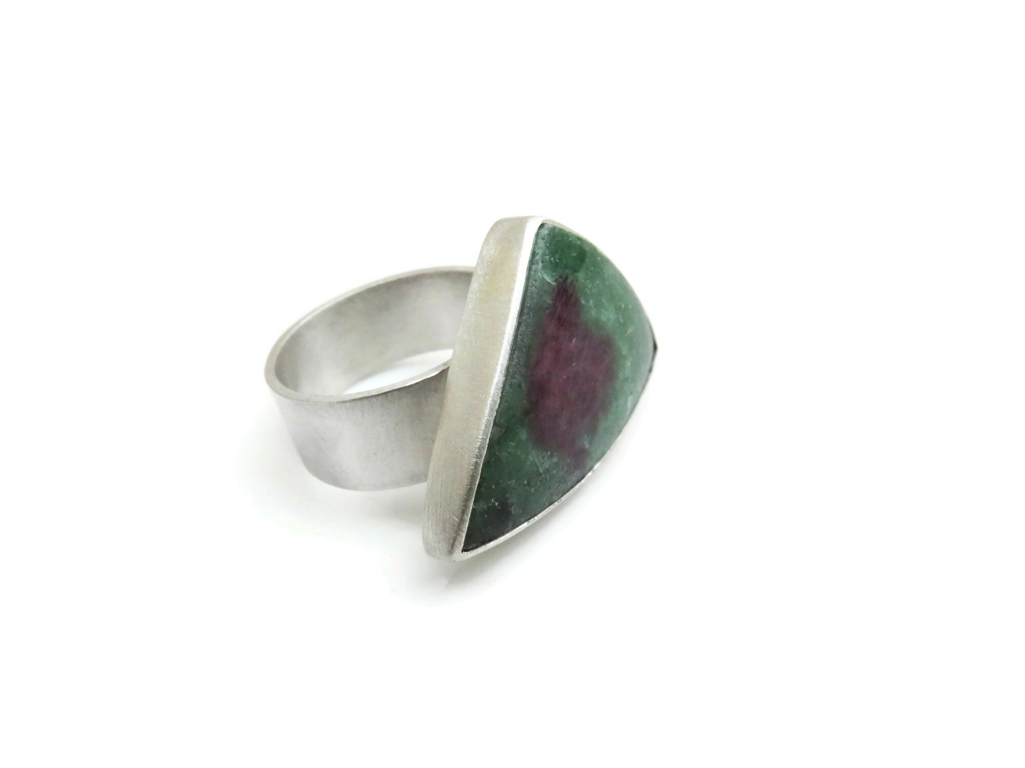 Adjustable Silver Ring with Ruby Zoisite