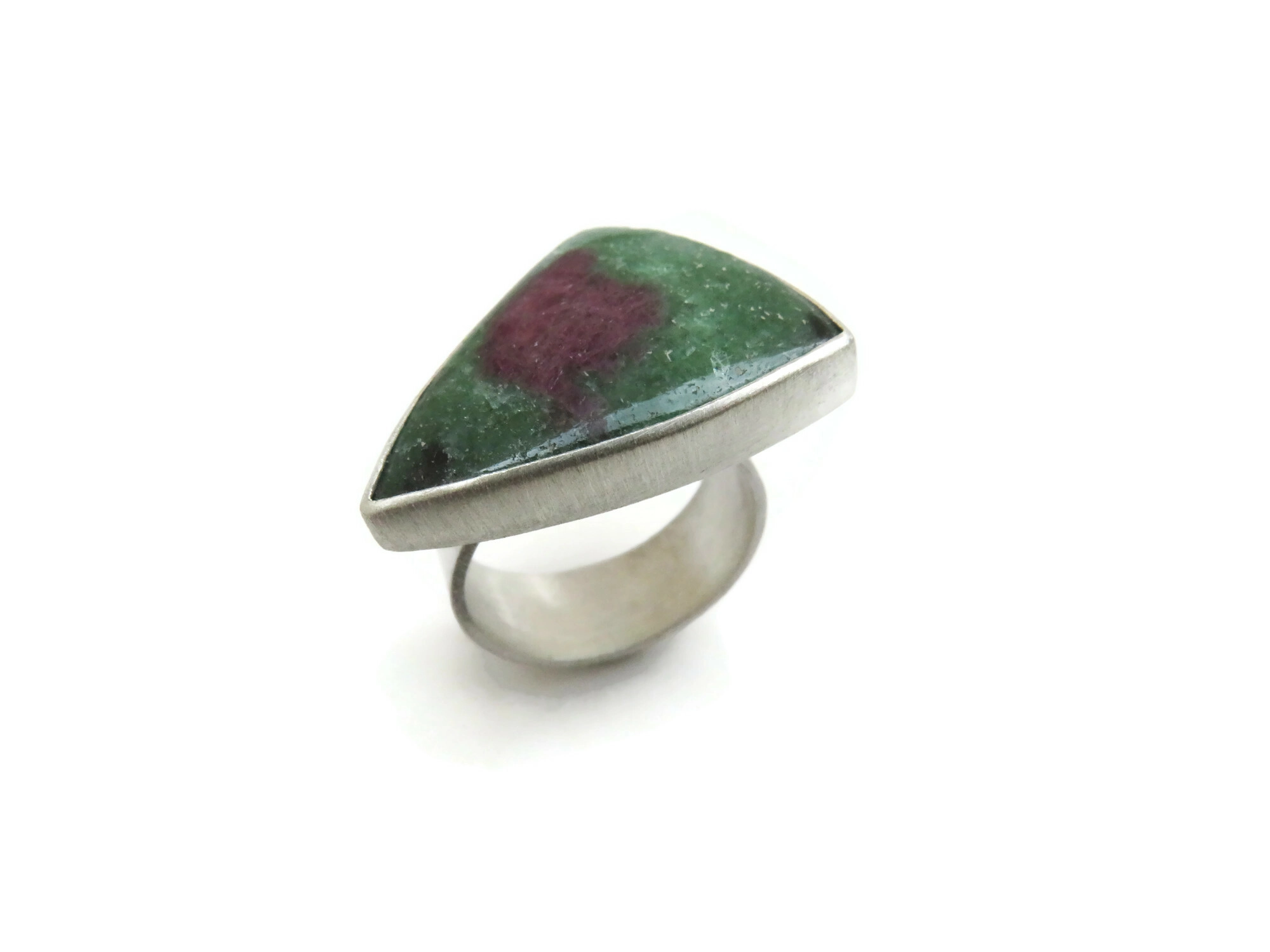 Adjustable Silver Ring with Ruby Zoisite