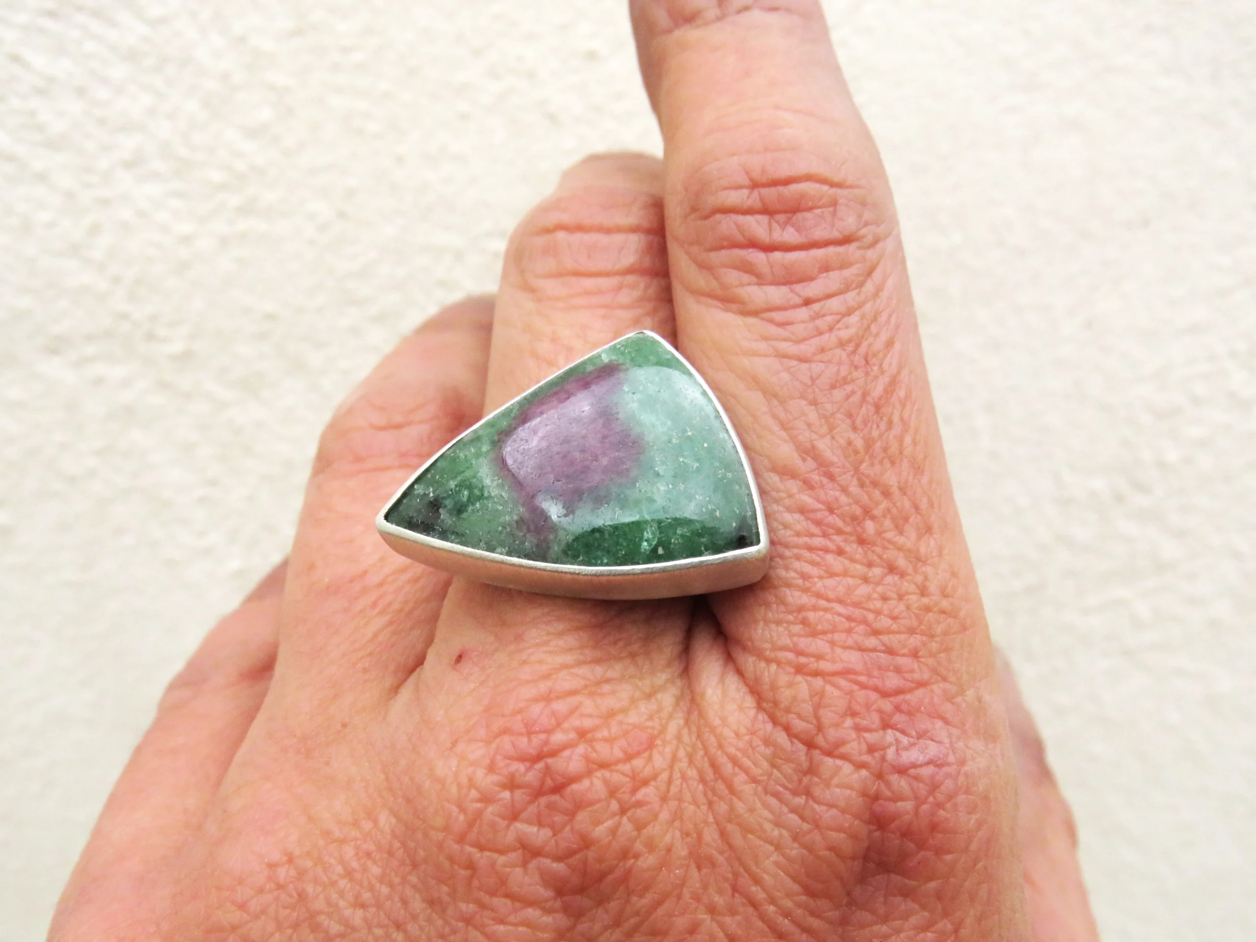 Adjustable Silver Ring with Ruby Zoisite