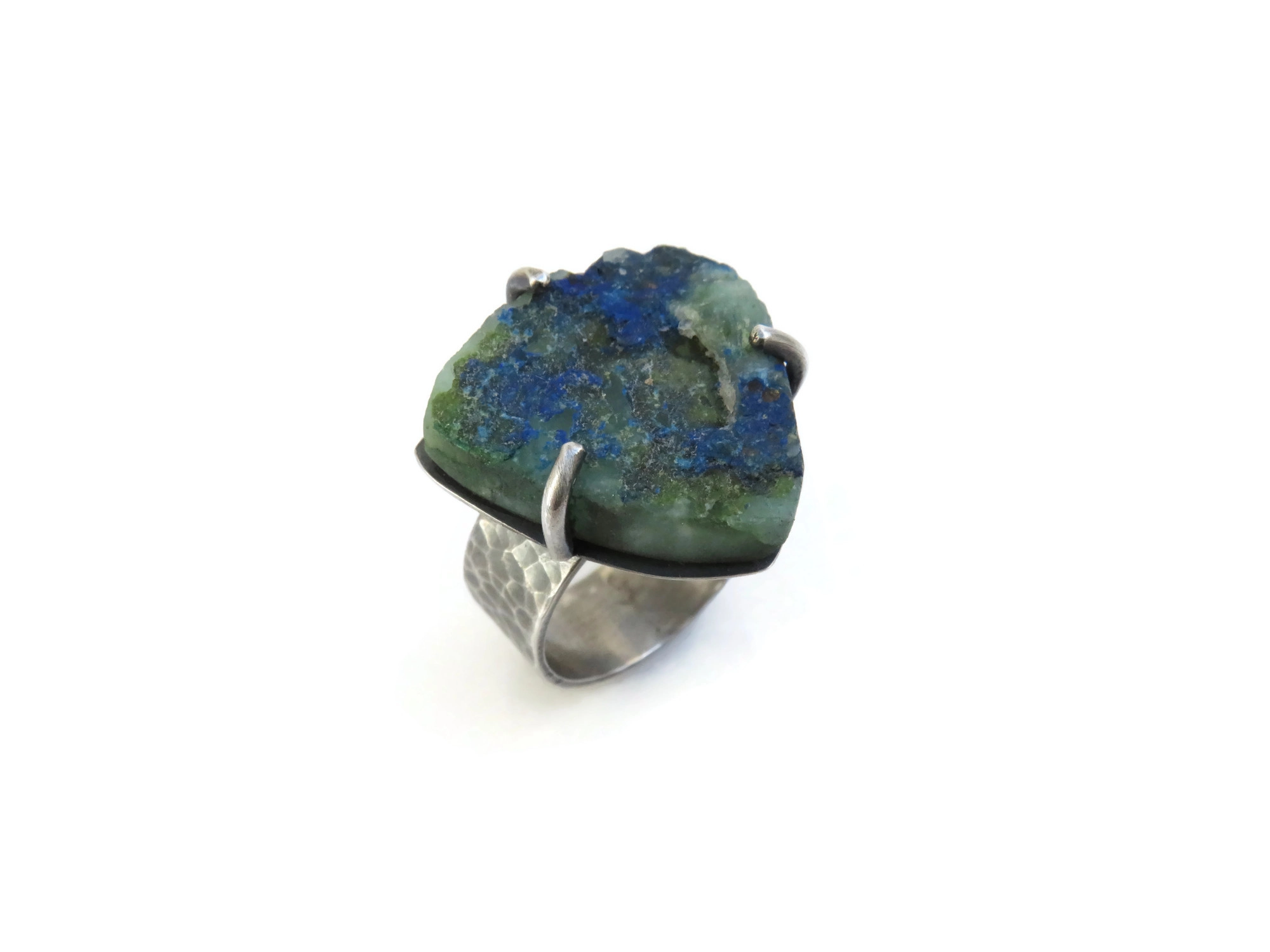 Rough Azurite Silver Ring