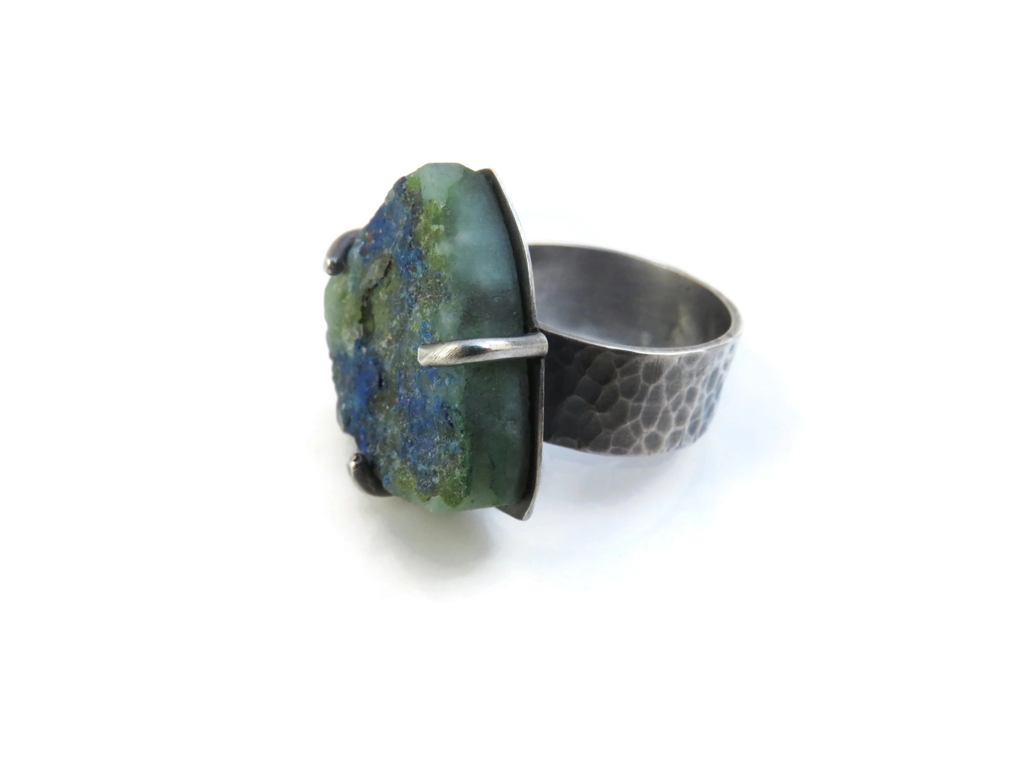 Rough Azurite Silver Ring