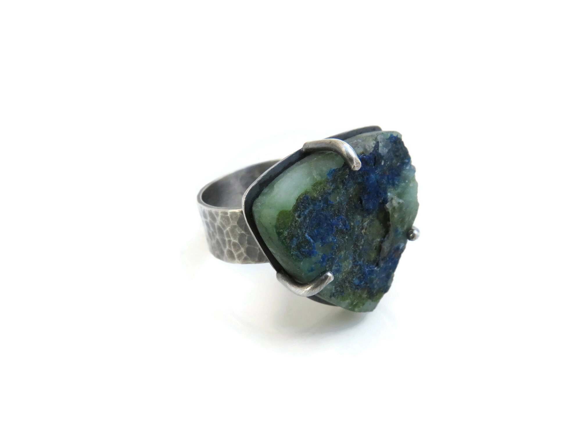 Rough Azurite Silver Ring