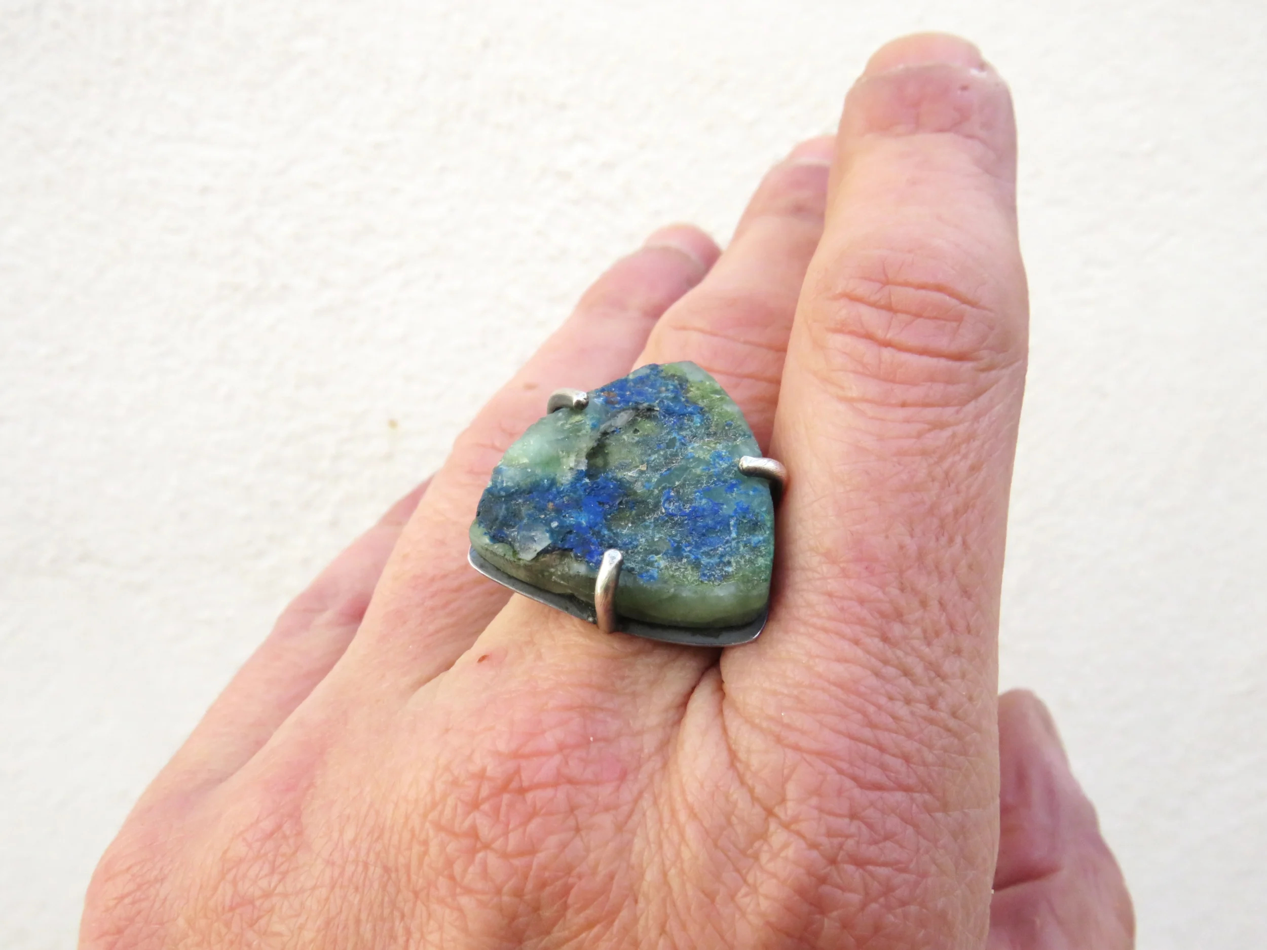 Rough Azurite Silver Ring