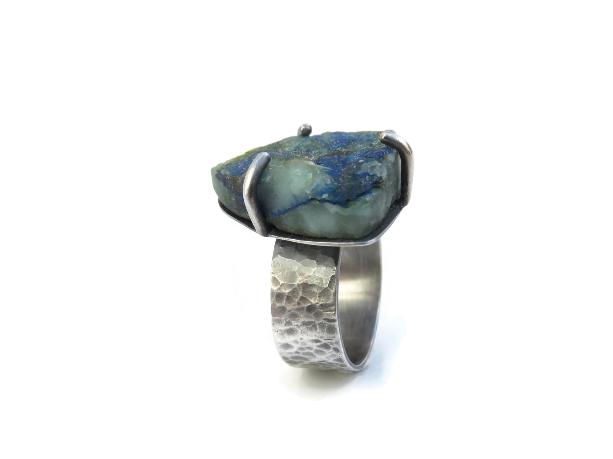 Rough Azurite Silver Ring