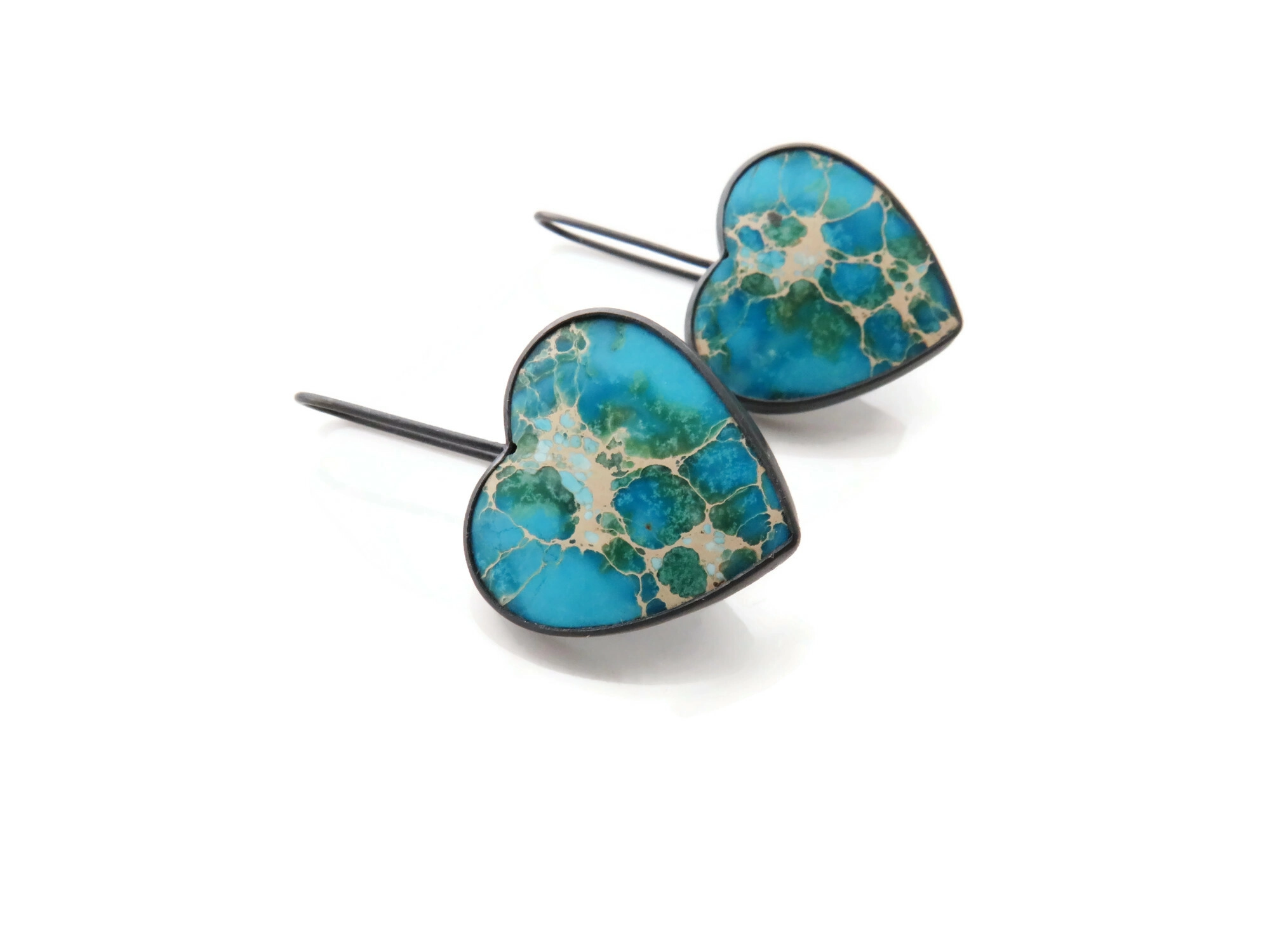 Heart Earrings Sea Sediment Jasper