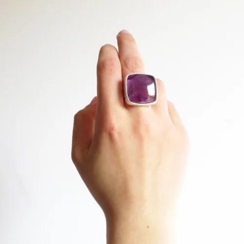 Large Trapiche Amethyst Silver Ring