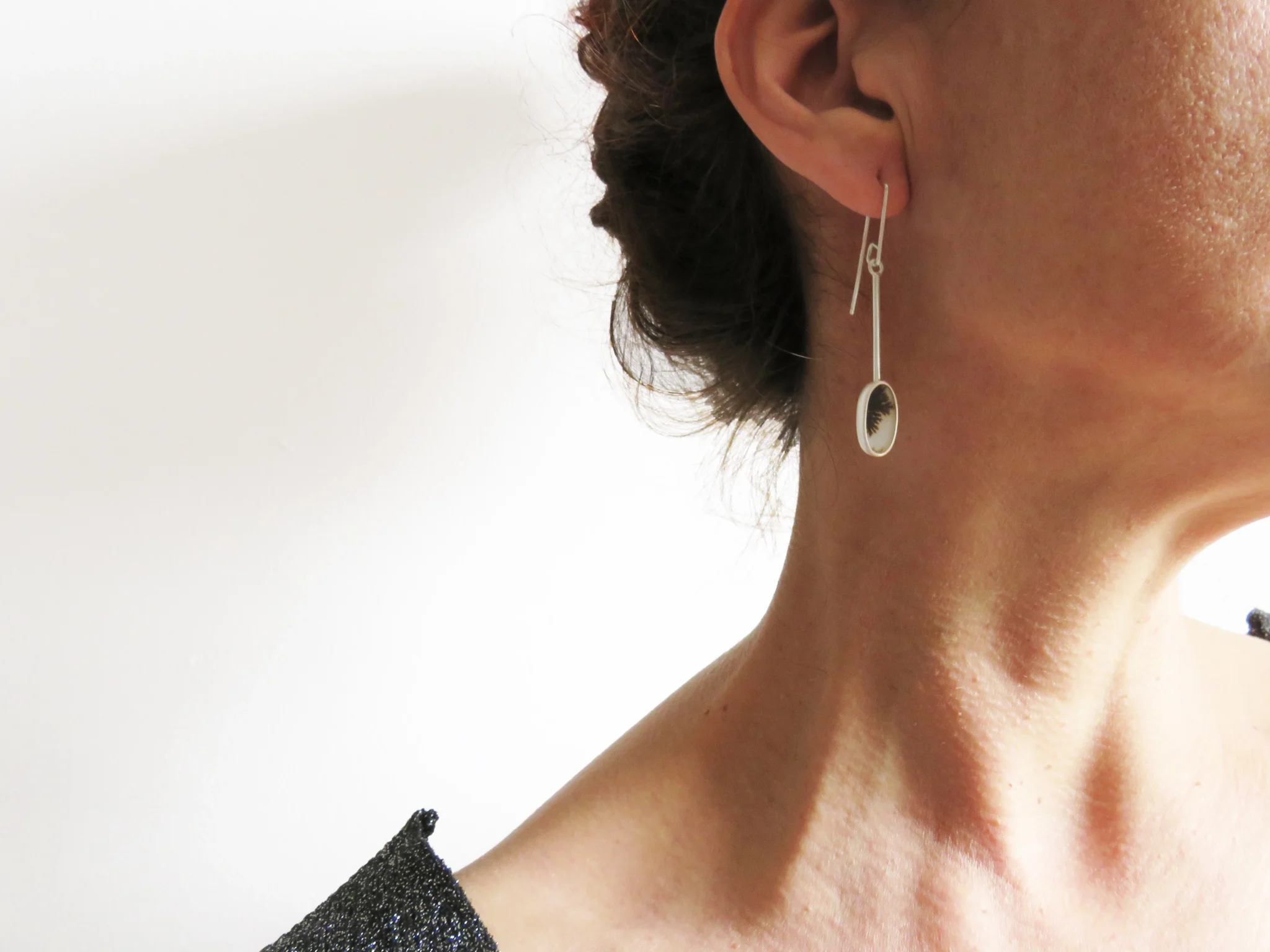 Scenic Agate Silver Dangle Earrings