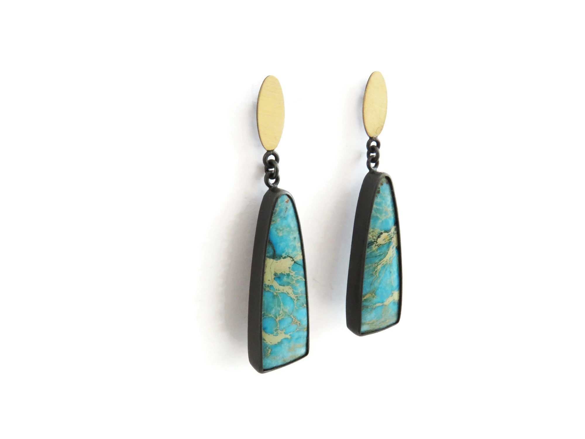 Blue Jasper Earrings in Silver and Gold