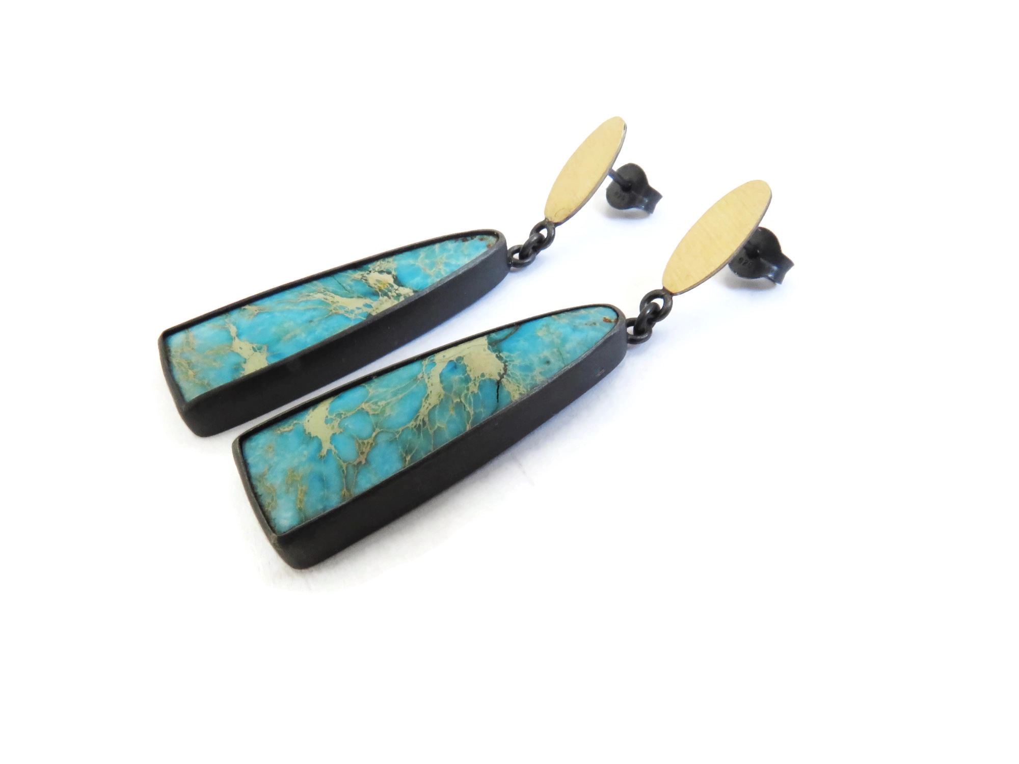Blue Jasper Earrings in Silver and Gold