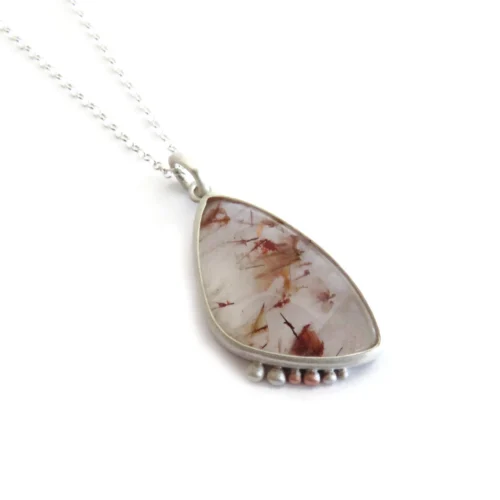 Red Rutilated Quartz Silver Pendant