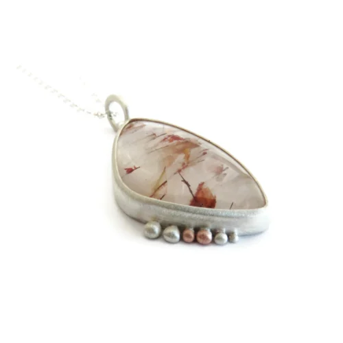 Red Rutilated Quartz Silver Pendant