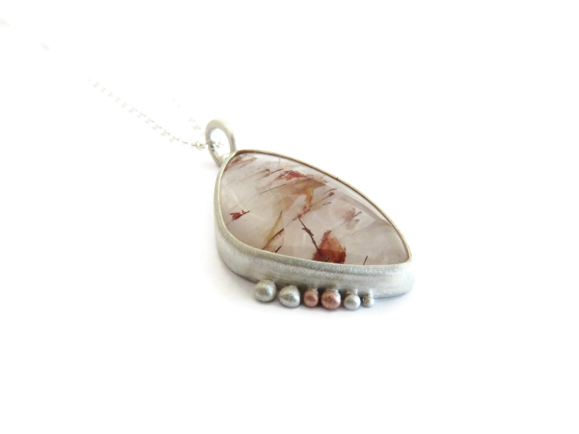 Red Rutilated Quartz Silver Pendant