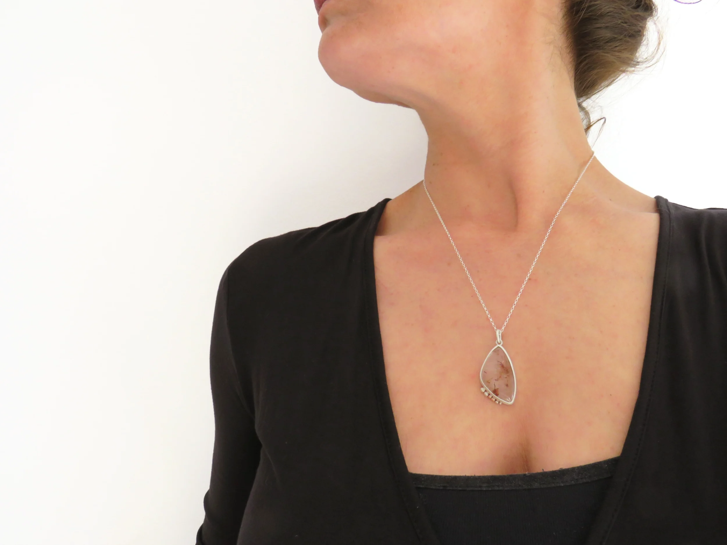 Red Rutilated Quartz Silver Pendant