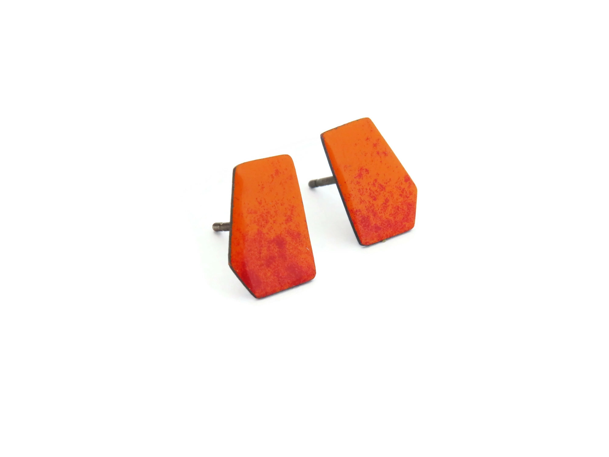 Small Enamel Earrings in Orange and Red