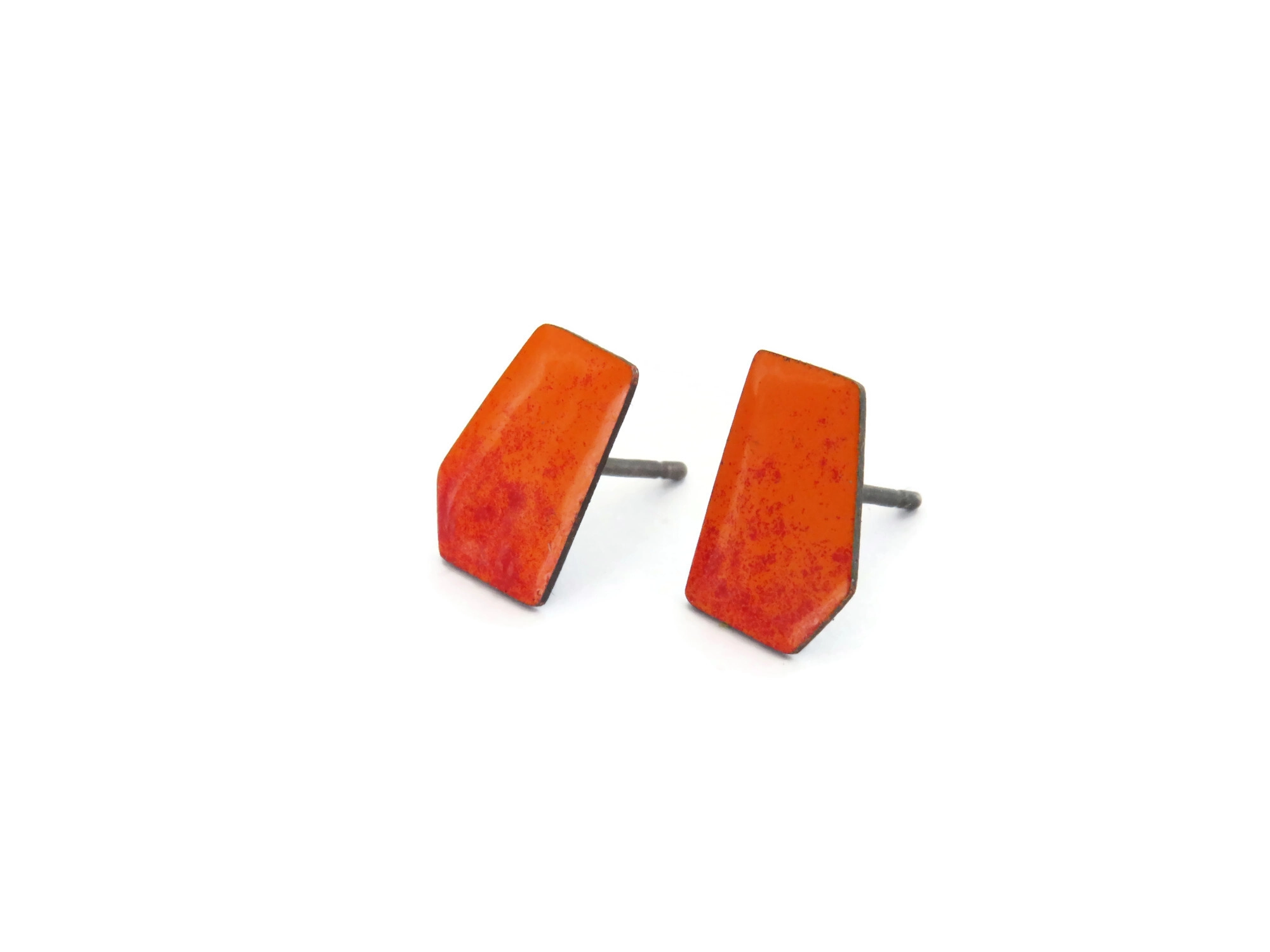 Small Enamel Earrings in Orange and Red