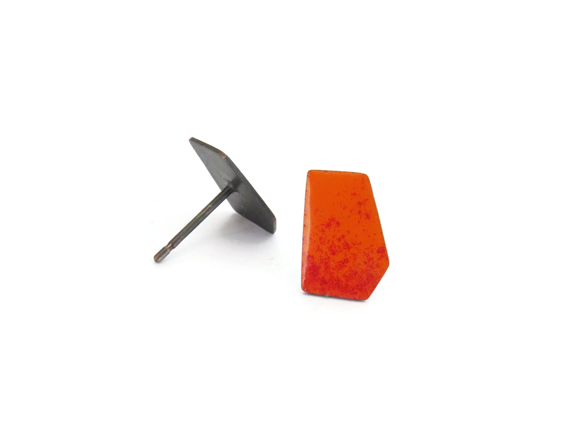 Small Enamel Earrings in Orange and Red