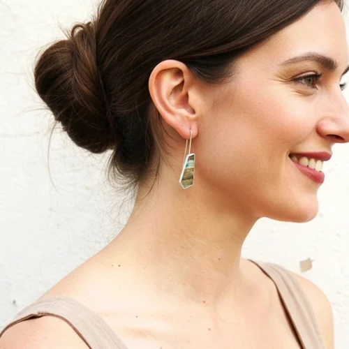 Opalized Wood Long Silver Earrings