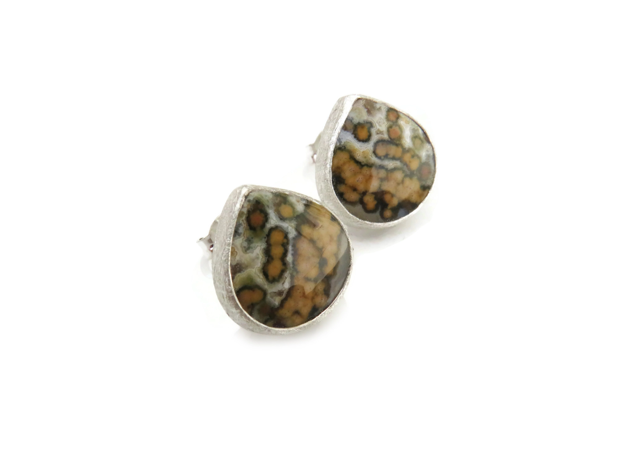 Ocean Jasper Stud Silver Earrings