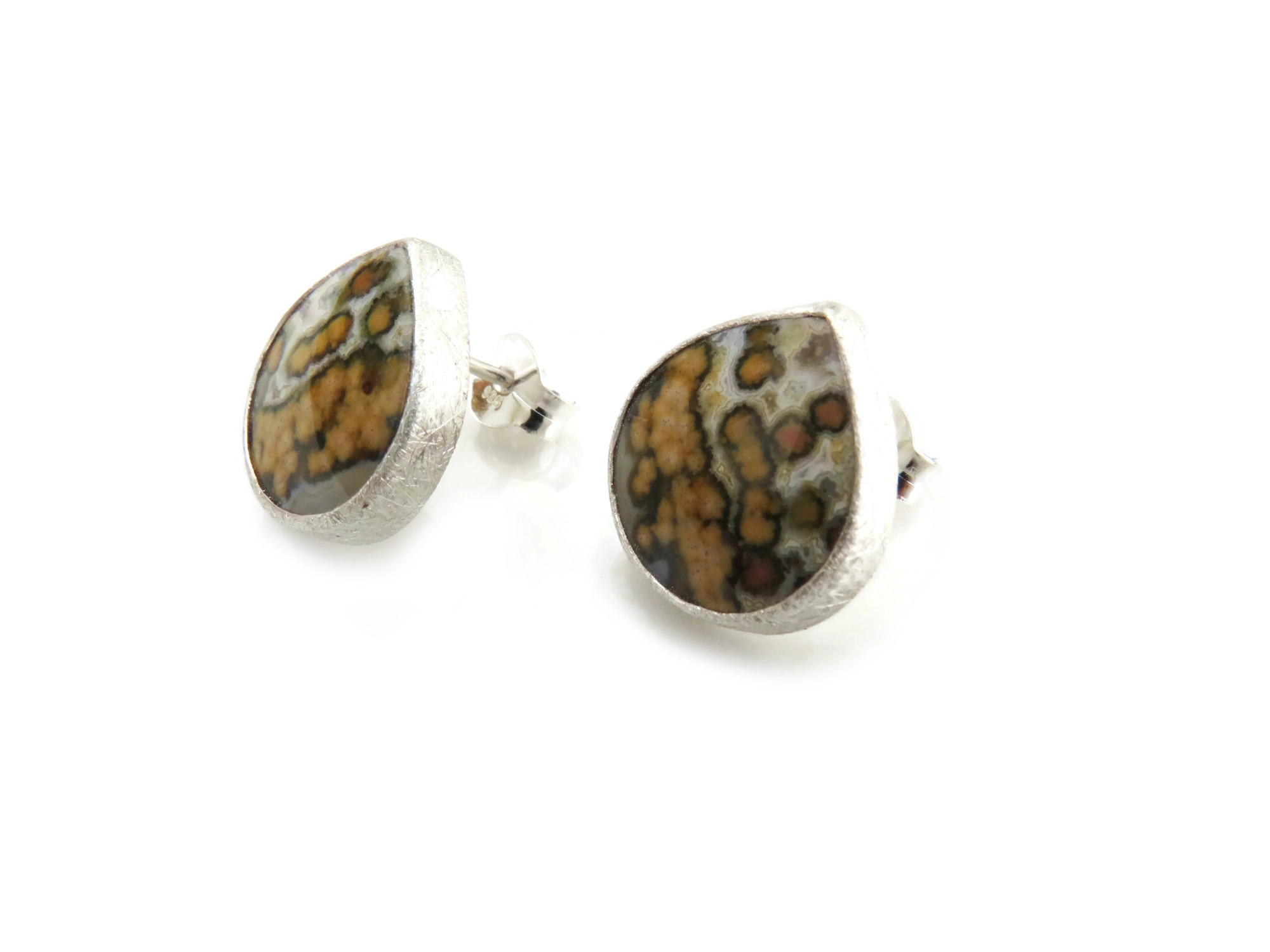 Ocean Jasper Stud Silver Earrings