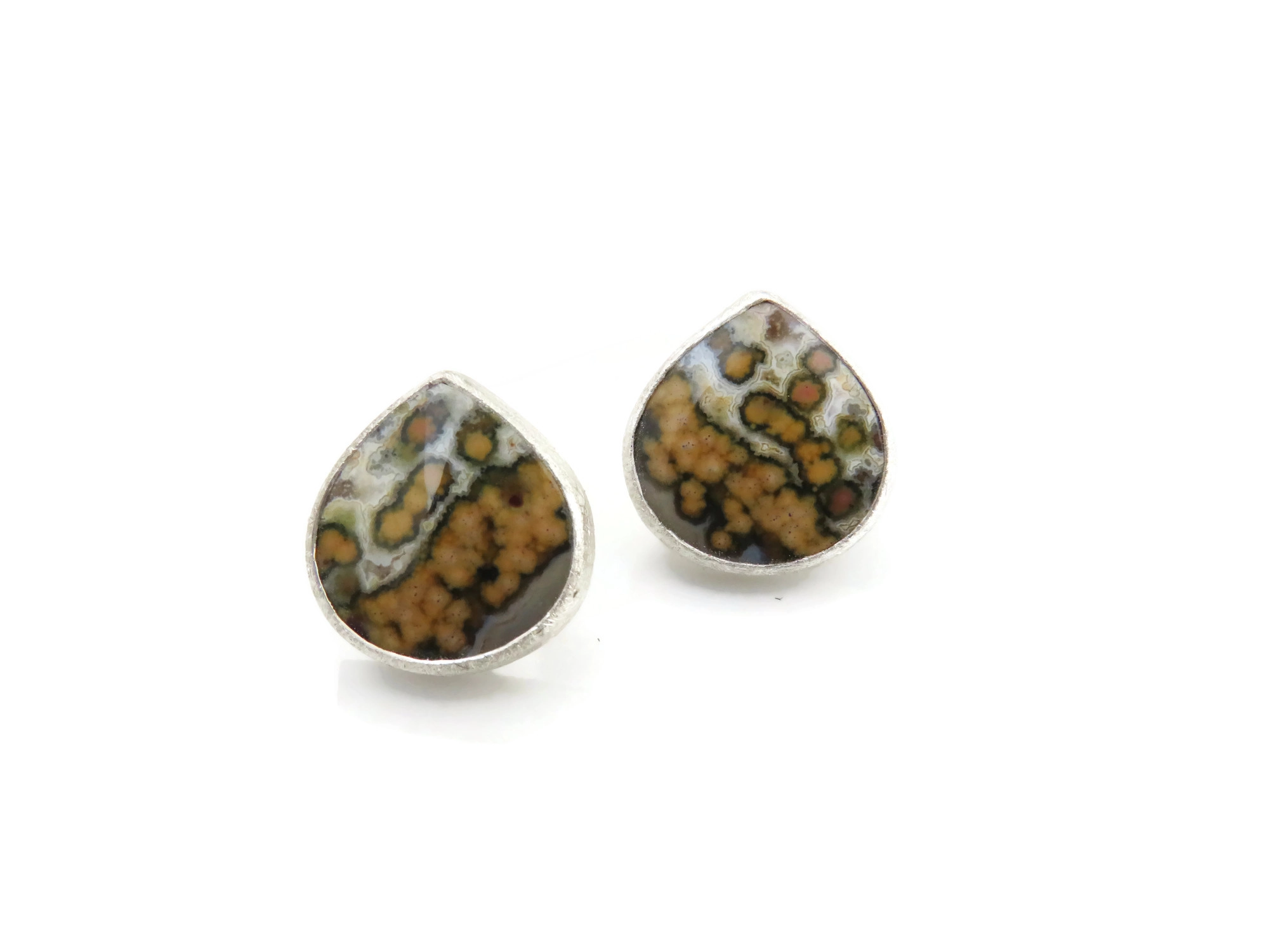 Ocean Jasper Stud Silver Earrings
