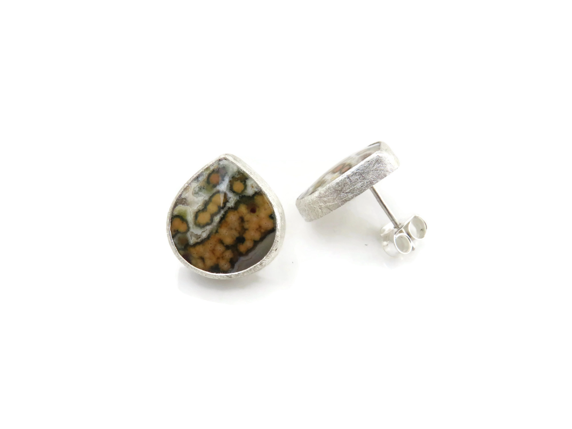 Ocean Jasper Stud Silver Earrings