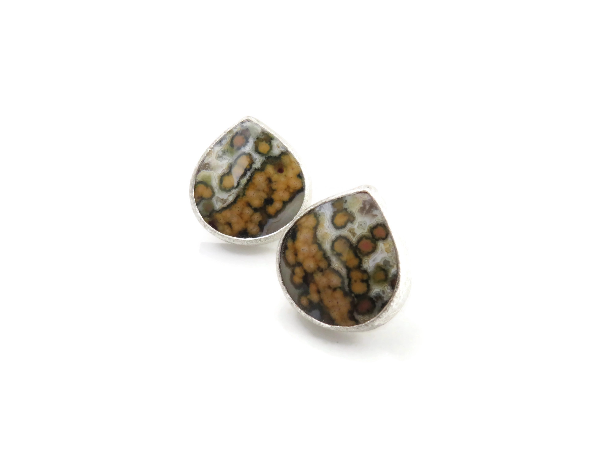Ocean Jasper Stud Silver Earrings
