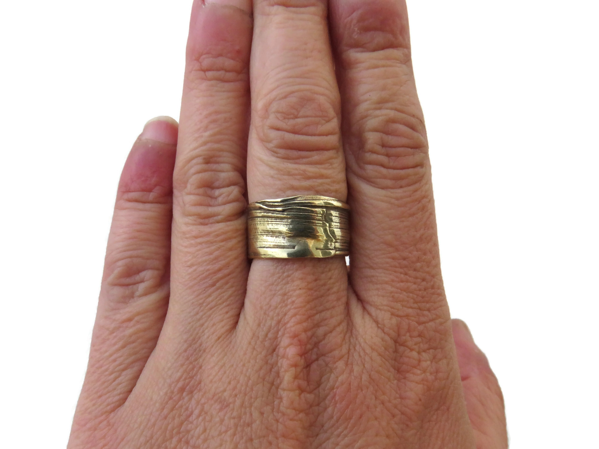 Wide Textured Bronze Ring