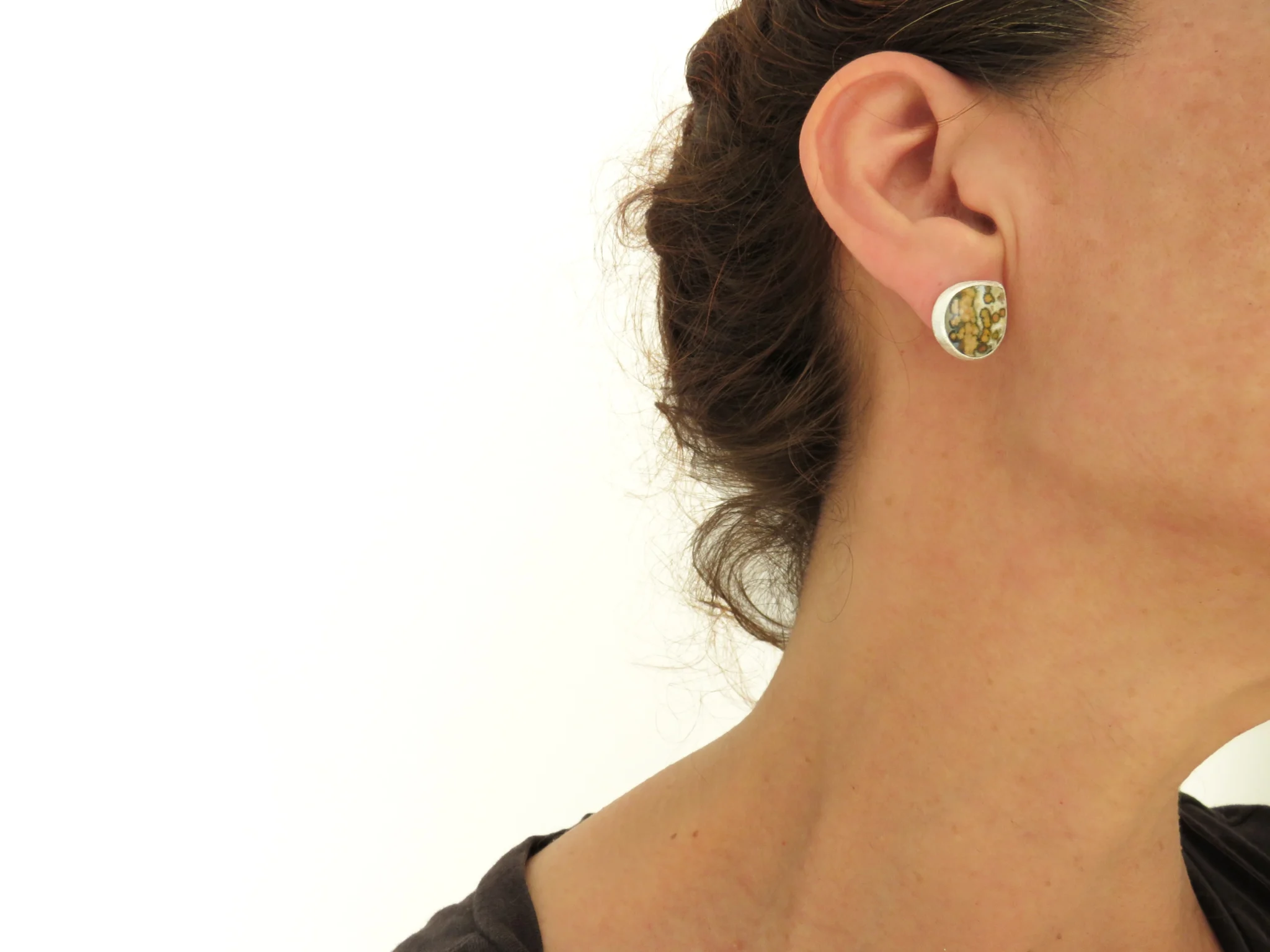 Ocean Jasper Stud Silver Earrings