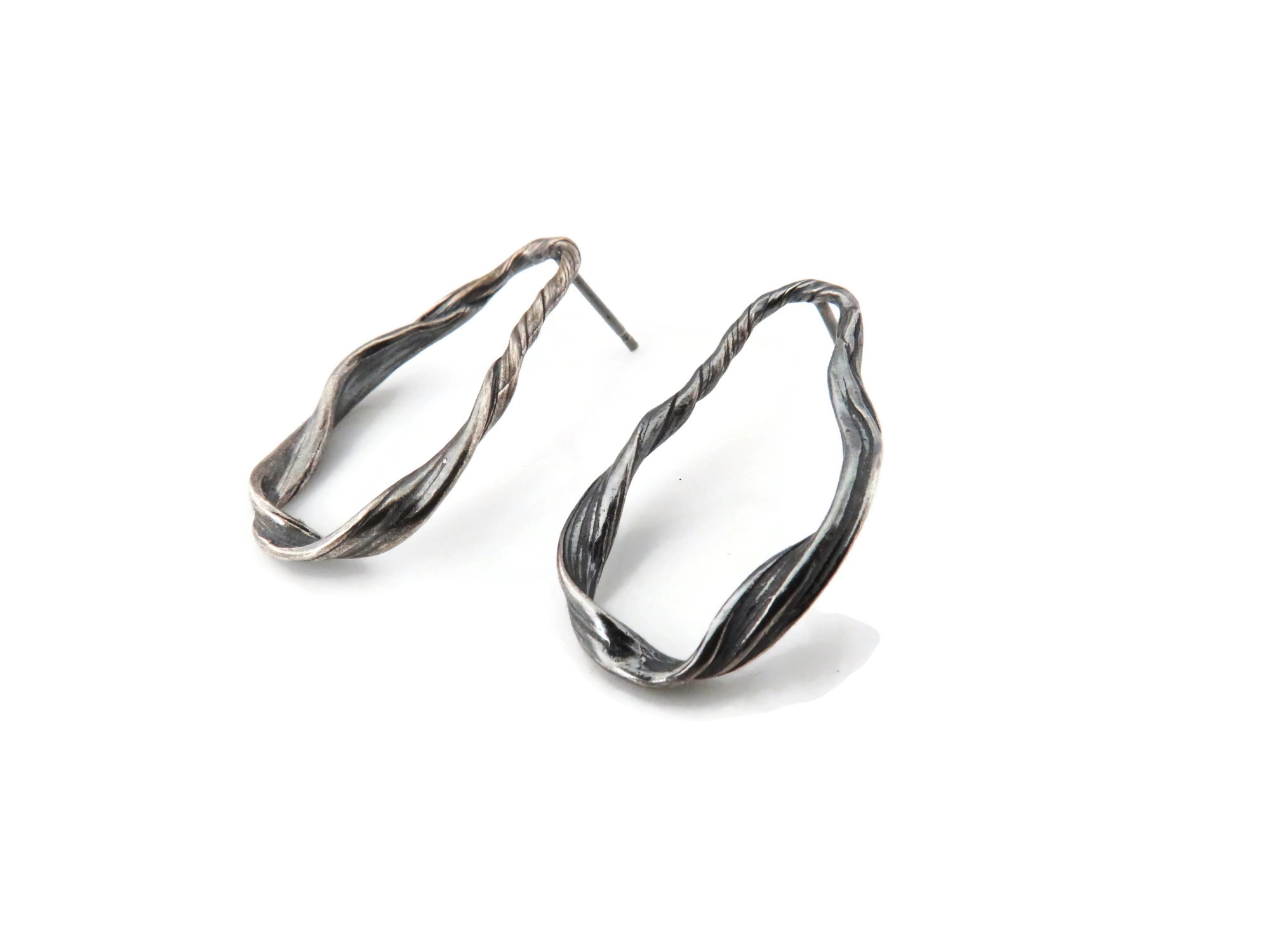 Oxidized Sculptural Silver Earrings