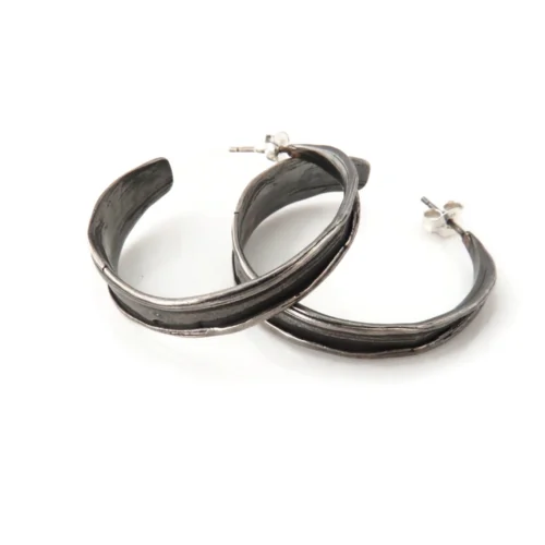 Oxidized Silver Hoops with Organic Texture