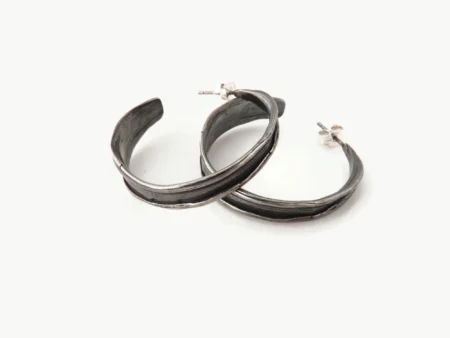 Oxidized Silver Hoops with Organic Texture