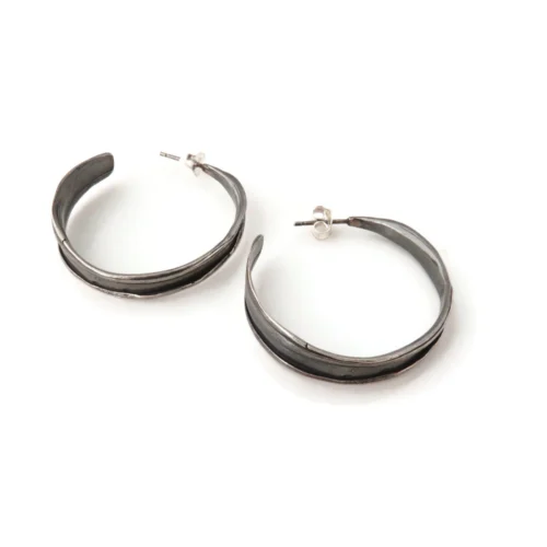 Oxidized Silver Hoops with Organic Texture