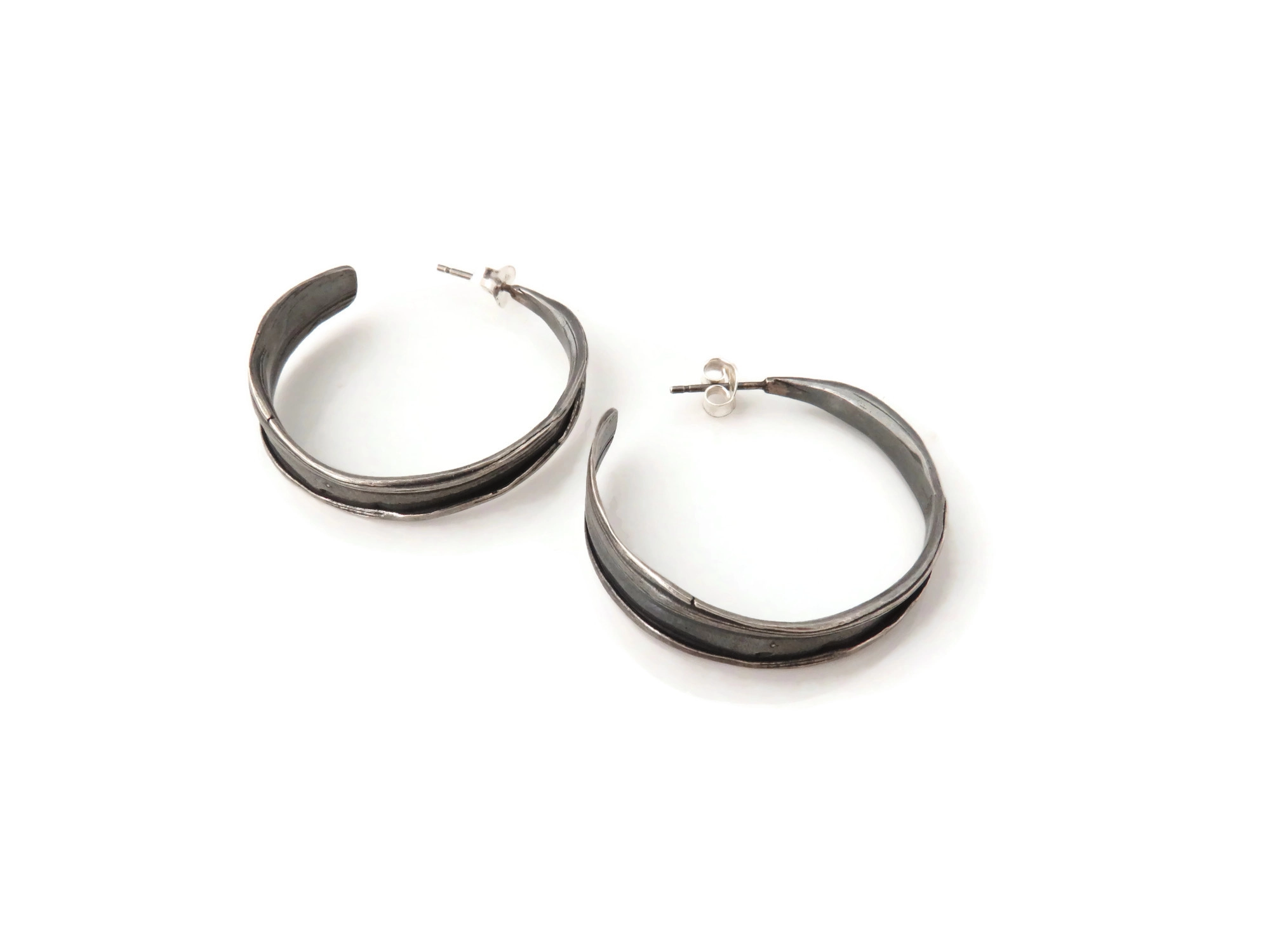 Oxidized Silver Hoops with Organic Texture