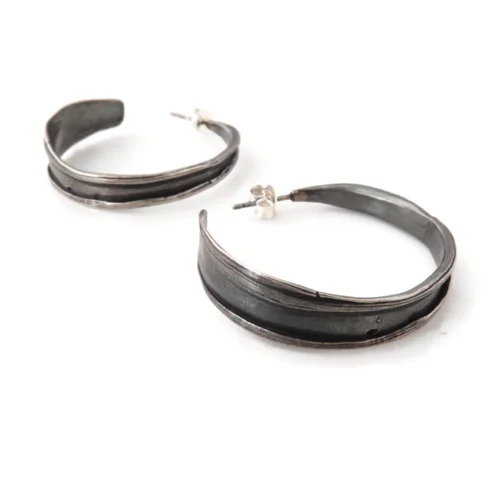Oxidized Silver Hoops with Organic Texture
