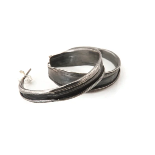 Oxidized Silver Hoops with Organic Texture