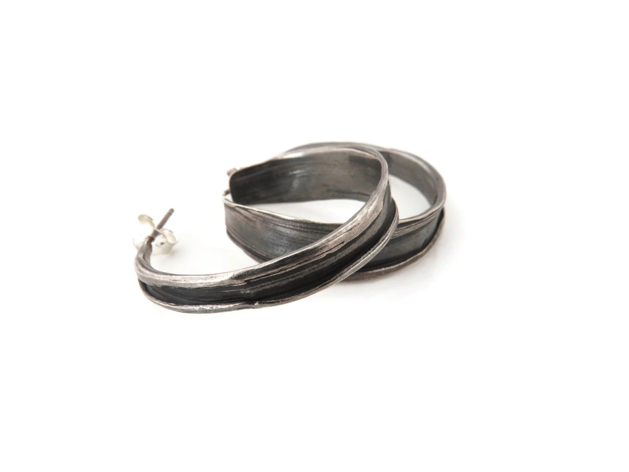 Oxidized Silver Hoops with Organic Texture