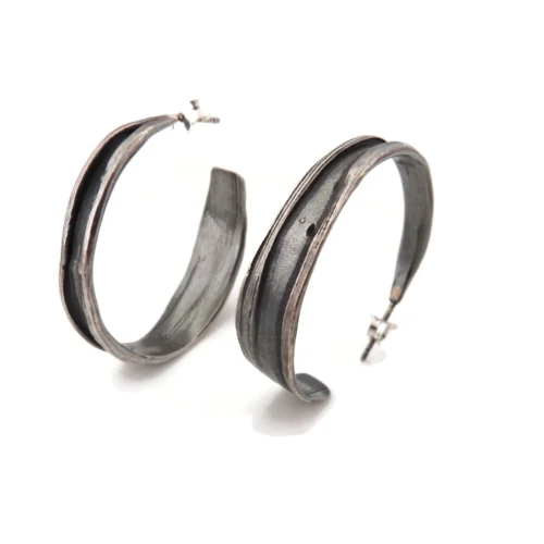 Oxidized Silver Hoops with Organic Texture