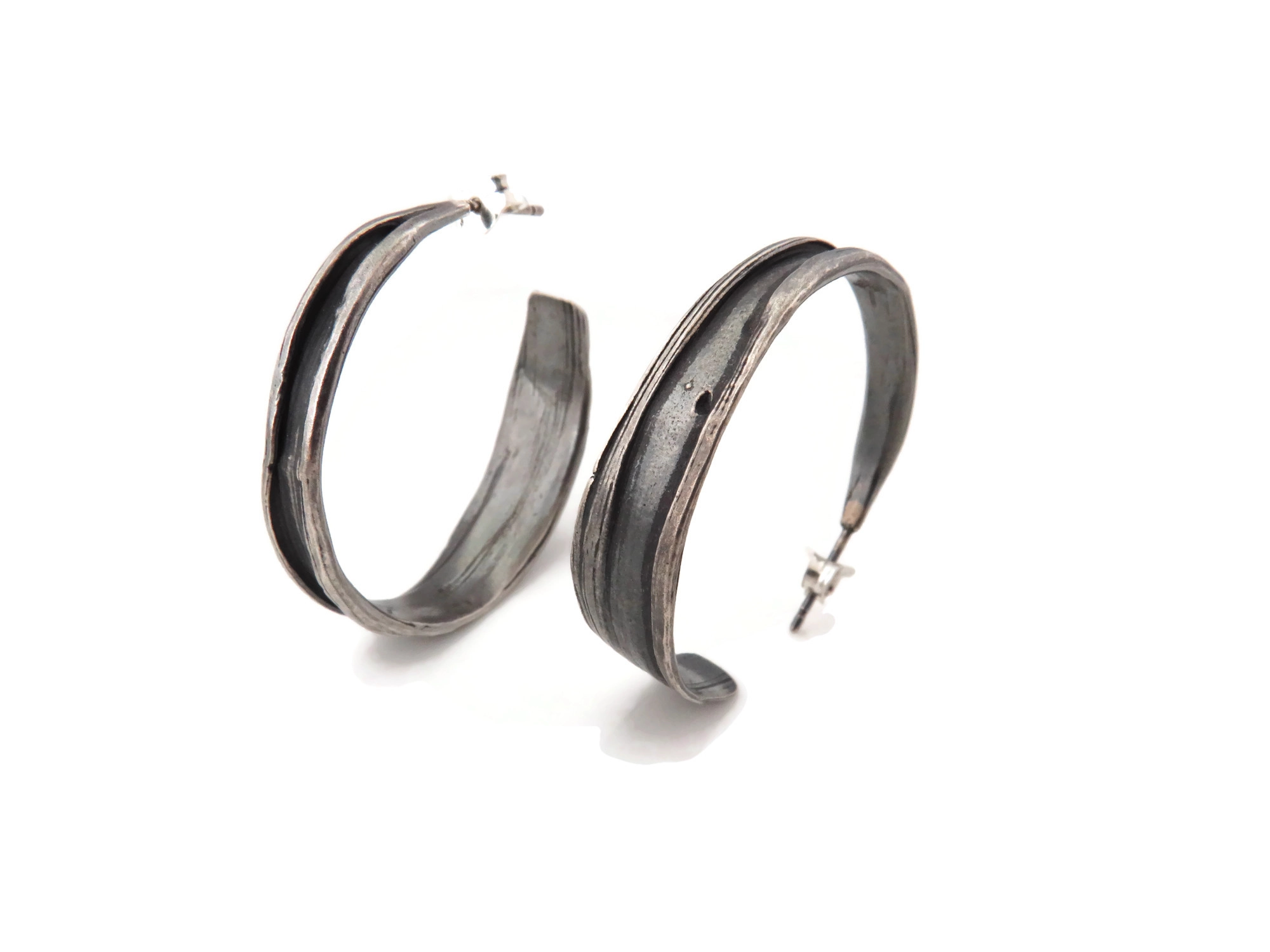 Oxidized Silver Hoops with Organic Texture
