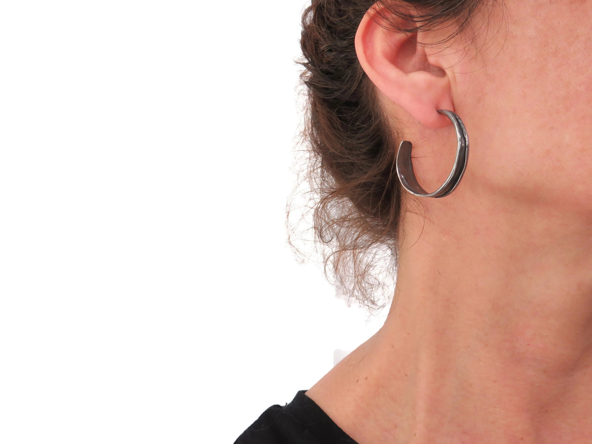 Oxidized Silver Hoops with Organic Texture