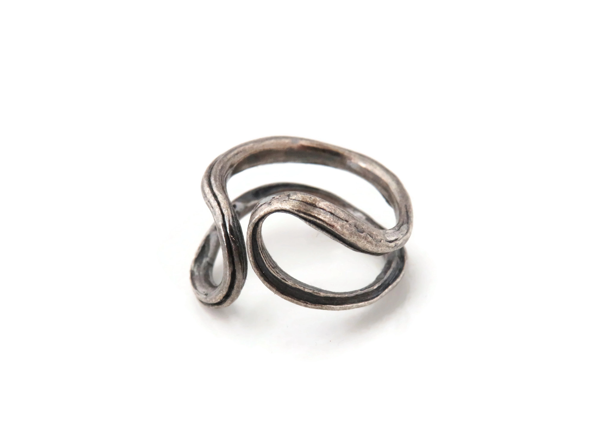 Adjustable Oxidized Silver Organic Ring
