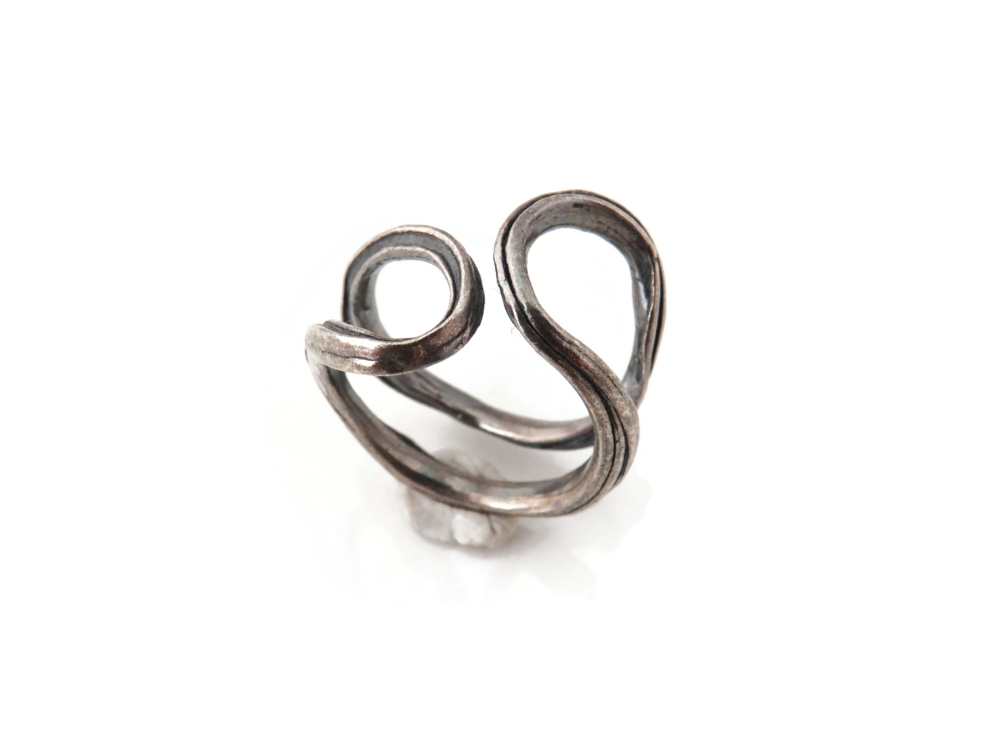 Adjustable Oxidized Silver Organic Ring