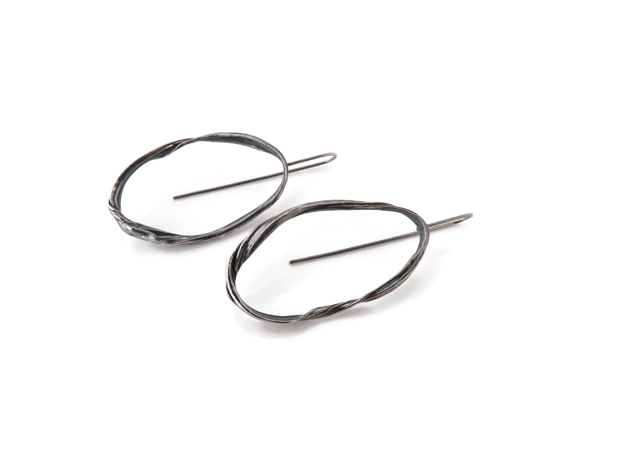 Oxidized Sculptural Silver Dangle Earrings