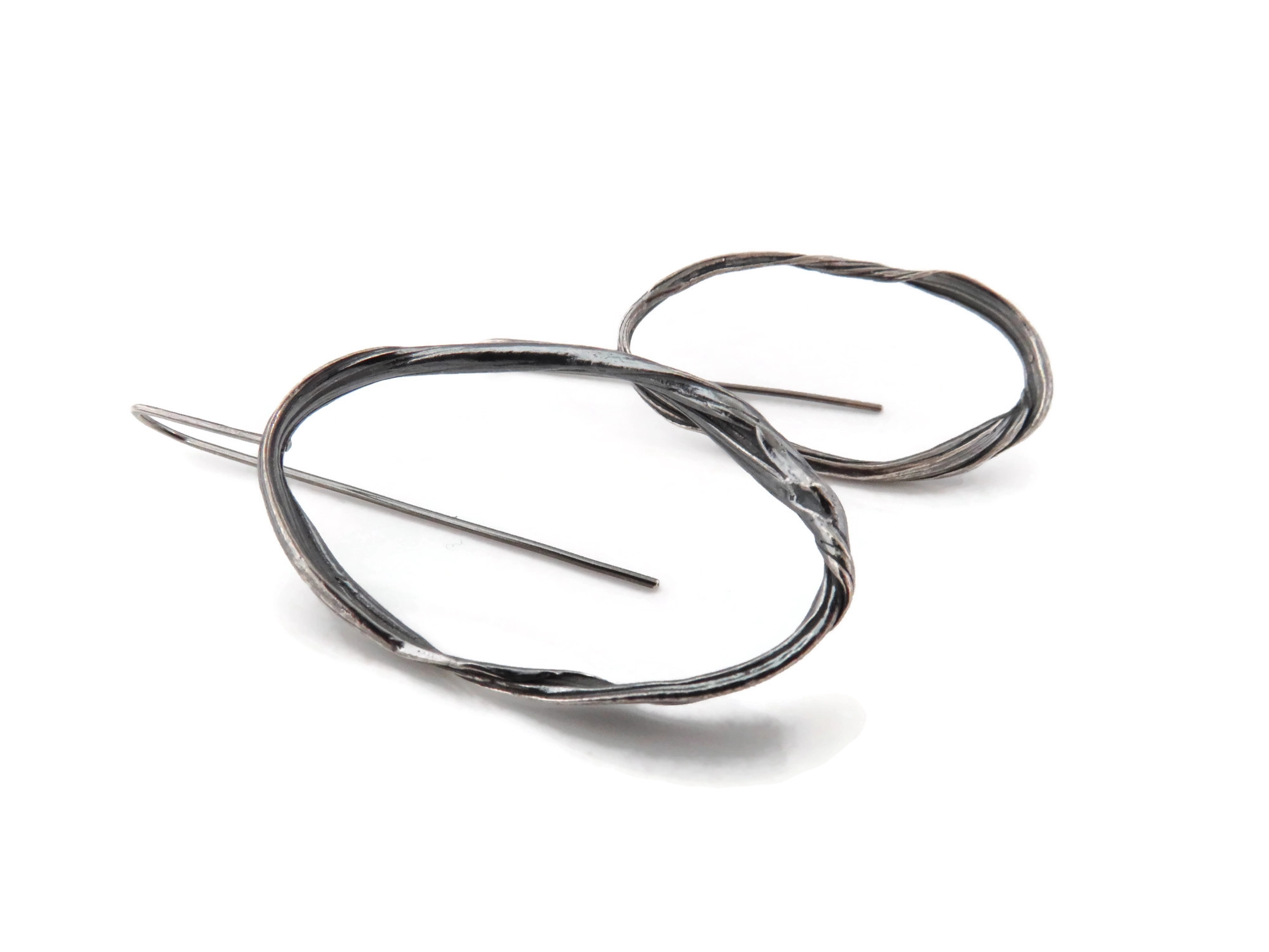 Oxidized Sculptural Silver Dangle Earrings