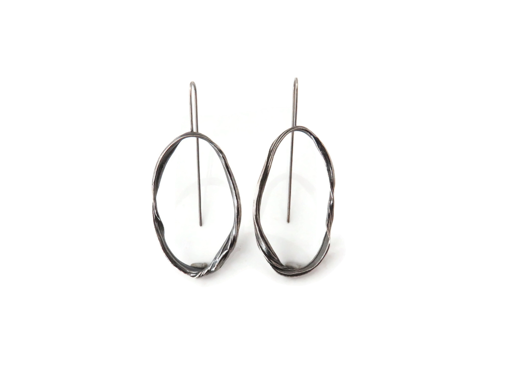Oxidized Sculptural Silver Dangle Earrings