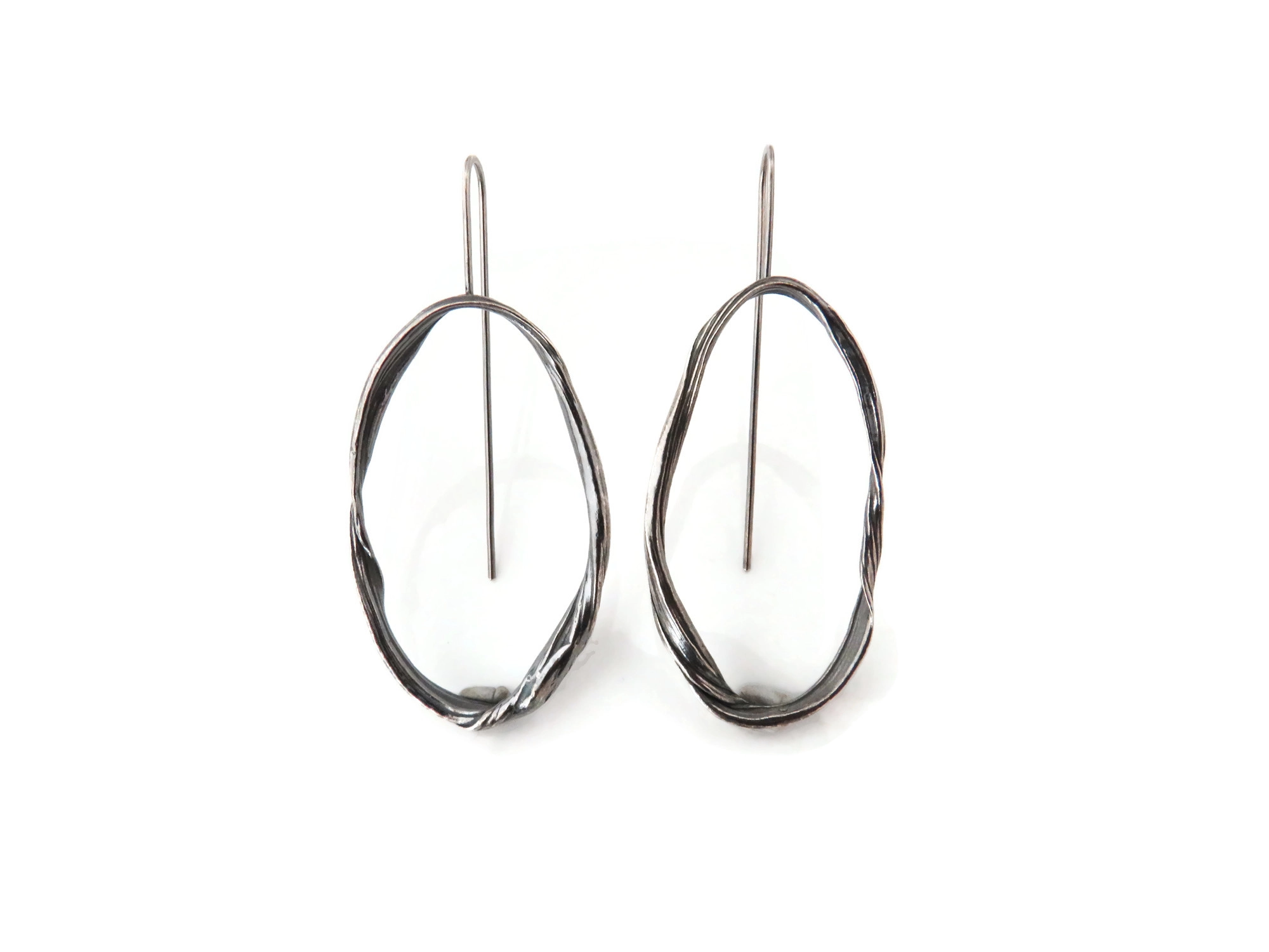 Oxidized Sculptural Silver Dangle Earrings