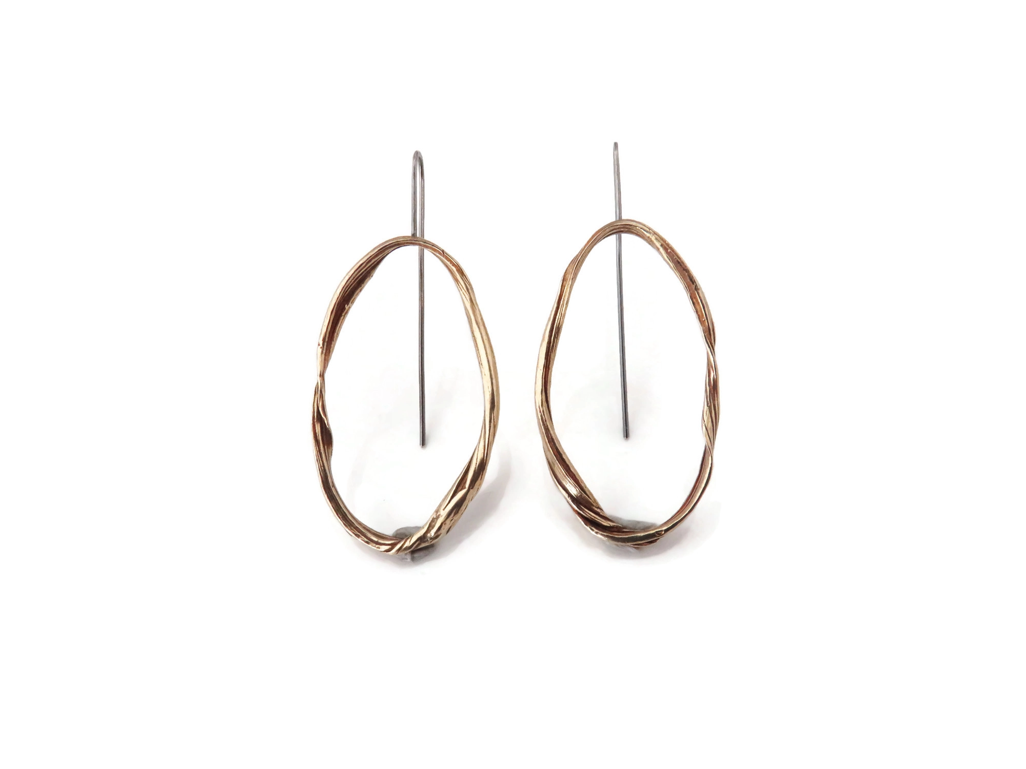 Oxidized Sculptural Bronze Dangle Earrings